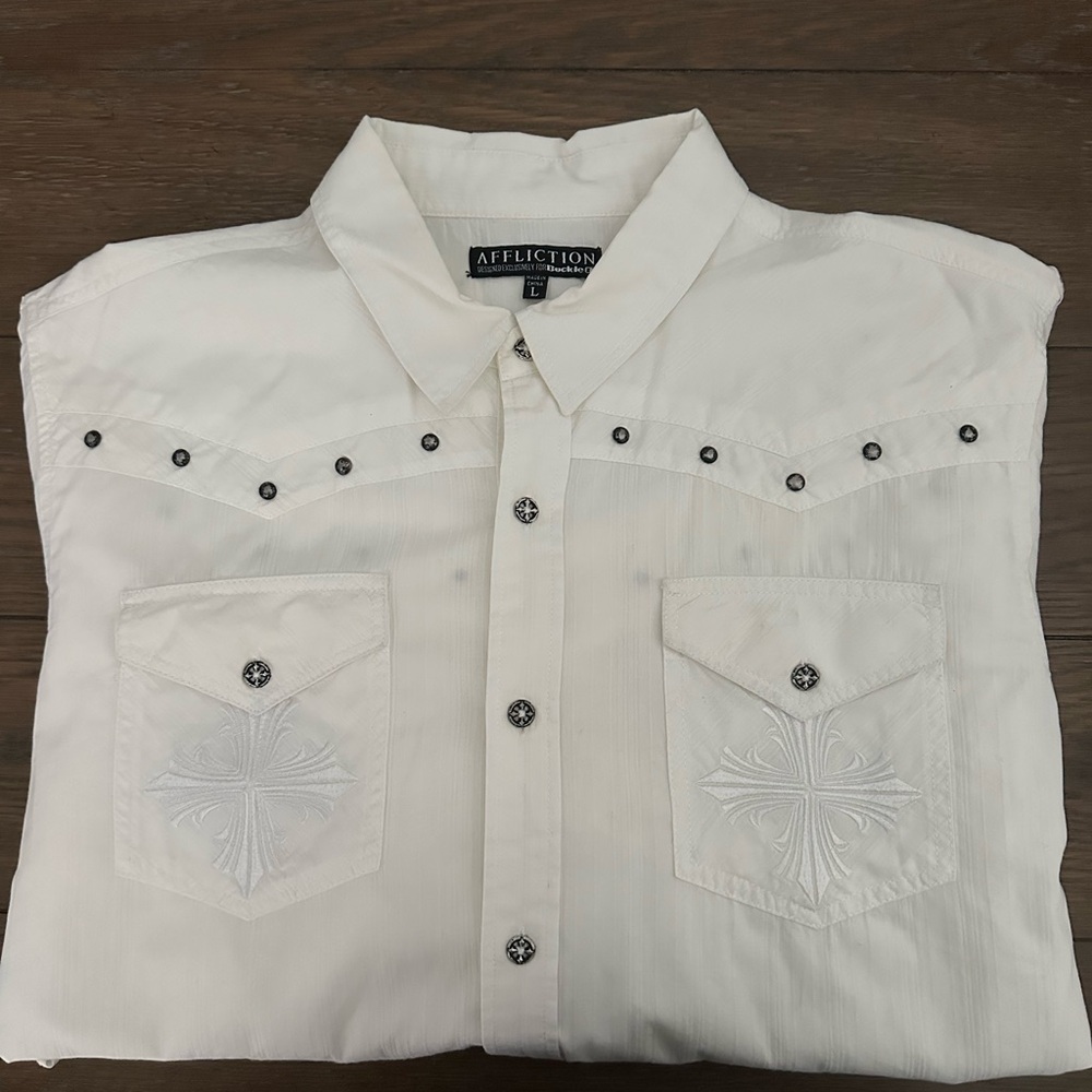 Affliction Long Sleeve Button Up Shirt Size L Gently‎ Worn